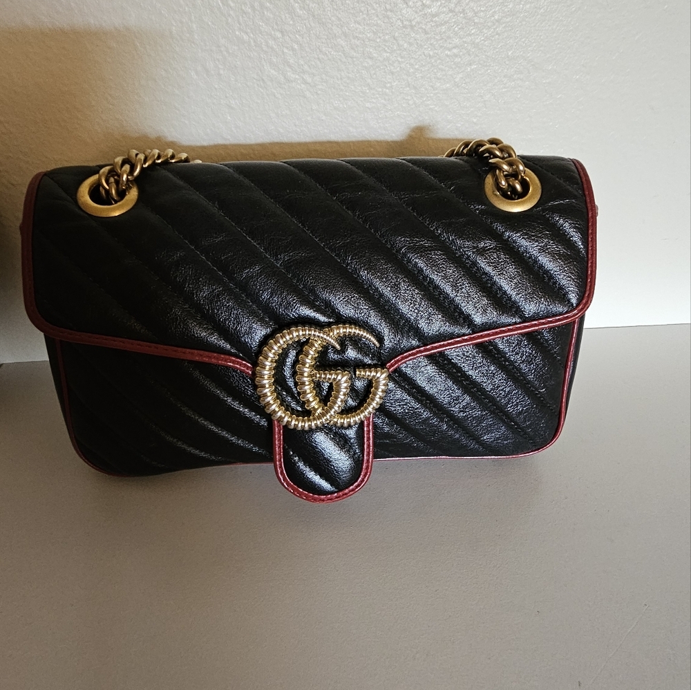Gucci Gg Marmont Flap Diagonal Quilted Leather